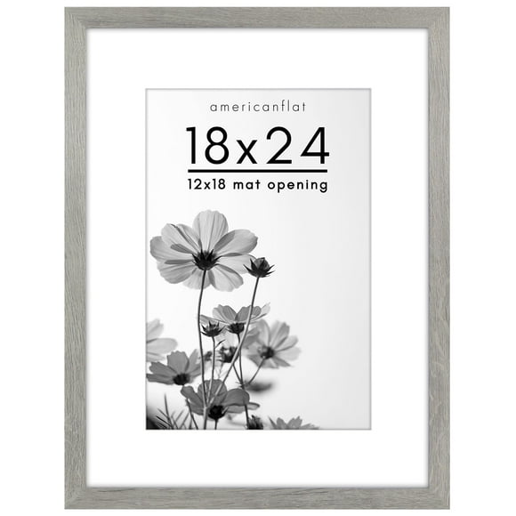 Americanflat 18x24 Poster Frame with Polished Plexiglass - Use as 12x18 Frame with Mat or 18x24 Frame Without Mat - Hudson Collection - Wide Picture Frame for Wall display - Grey Wood