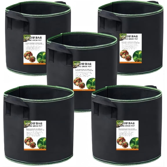 AMAXUN 5-Pack 5Gallon Heavy Duty Aeration Fabric Pots with Handles, Thickened Nonwoven Reinforced bag opening Plant Bags for Vegetables, Flowers, Fruits
