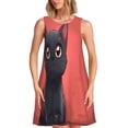thumbnail image 1 of Balery Cute Black Kitten Cartoon Vestidos de verano para mujer con estampado: vestido holgado sin mangas, vestido playero informal y cómodo para días calurosos., 1 of 7