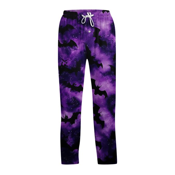 Boyscolos Halloween Pajama Pants Pumpkins Skeleton Print Pajama Bottoms Cute Soft Long Pjs Pants Lounge Drawstring Trousers Dark Purple S