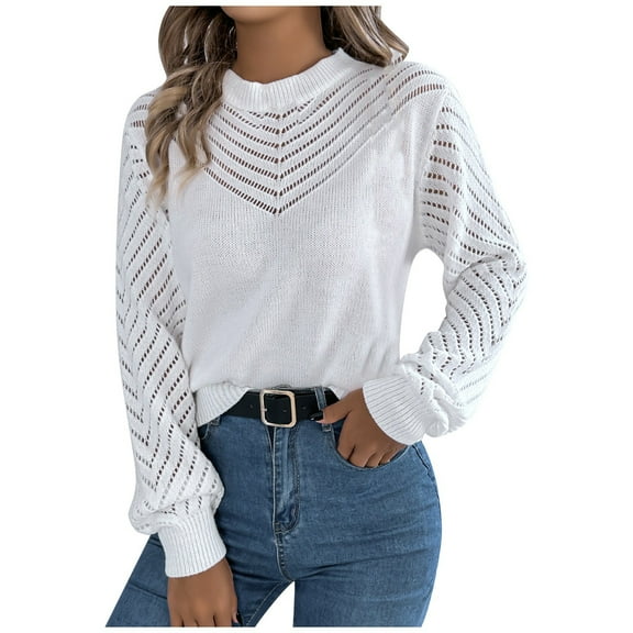 Wdgfv Women's Lightweight V-Neck Cotton Striped Pullover Top Elegant Women's Winter Pullover Sweater Soft Casual Comfort Round Neck Openwork Long Sleeve Top