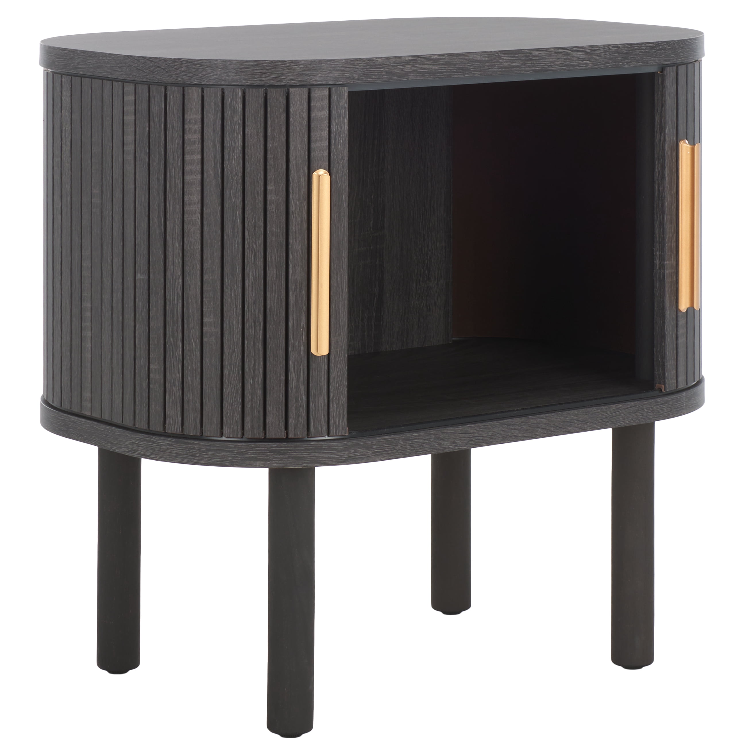 SAFAVIEH Tealla Contemporary Tambour Door Nightstand,Distressed Black/Gold
