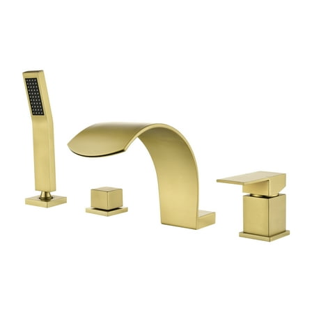 Cobbe Bathroom Bathtub Shower Faucet Set with Handheld Sprayer and 3.78-Inch Wide Tub Spout Single Handle 4-Hole Mount  Brushed Gold