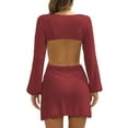 thumbnail image 4 of STARVNC Women V Neck Hollow Out Open Back Long Sleeve Knitted Mini Dress, 4 of 7