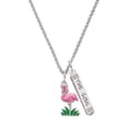 thumbnail image 1 of Delight Jewelry Silvertone Hot Pink Enamel Flamingo with Grass Silvertone Hope Anchors the Soul Bar Charm Necklace, 23", 1 of 4