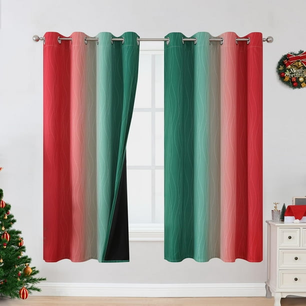 Cortinas opacas Estelar Textiler rojas y verdes para Navidad, 132 x 160 cm