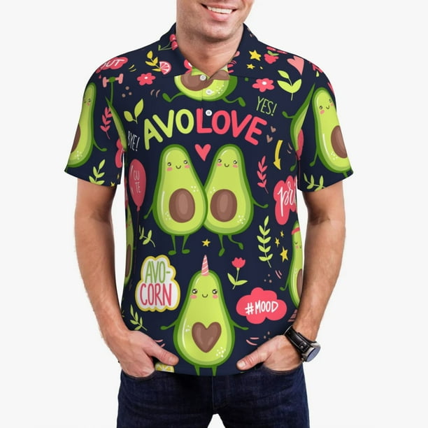 Balery Avocado Love Camisa Polo de Hombre con Estampado, de Manga Corta y Tejido Medio, Camisa Tipo Golf Polo-Medium