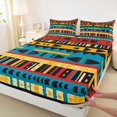 thumbnail image 3 of Manfei Retro Geometric Triangle Queen Sheet Sets,Vintage Plaid Stripe Flat Sheet,Colorful bohemian Style Queen Fitted Sheet For Girls Kids,Microfiber Bedroom Decor,4pcs, 3 of 7