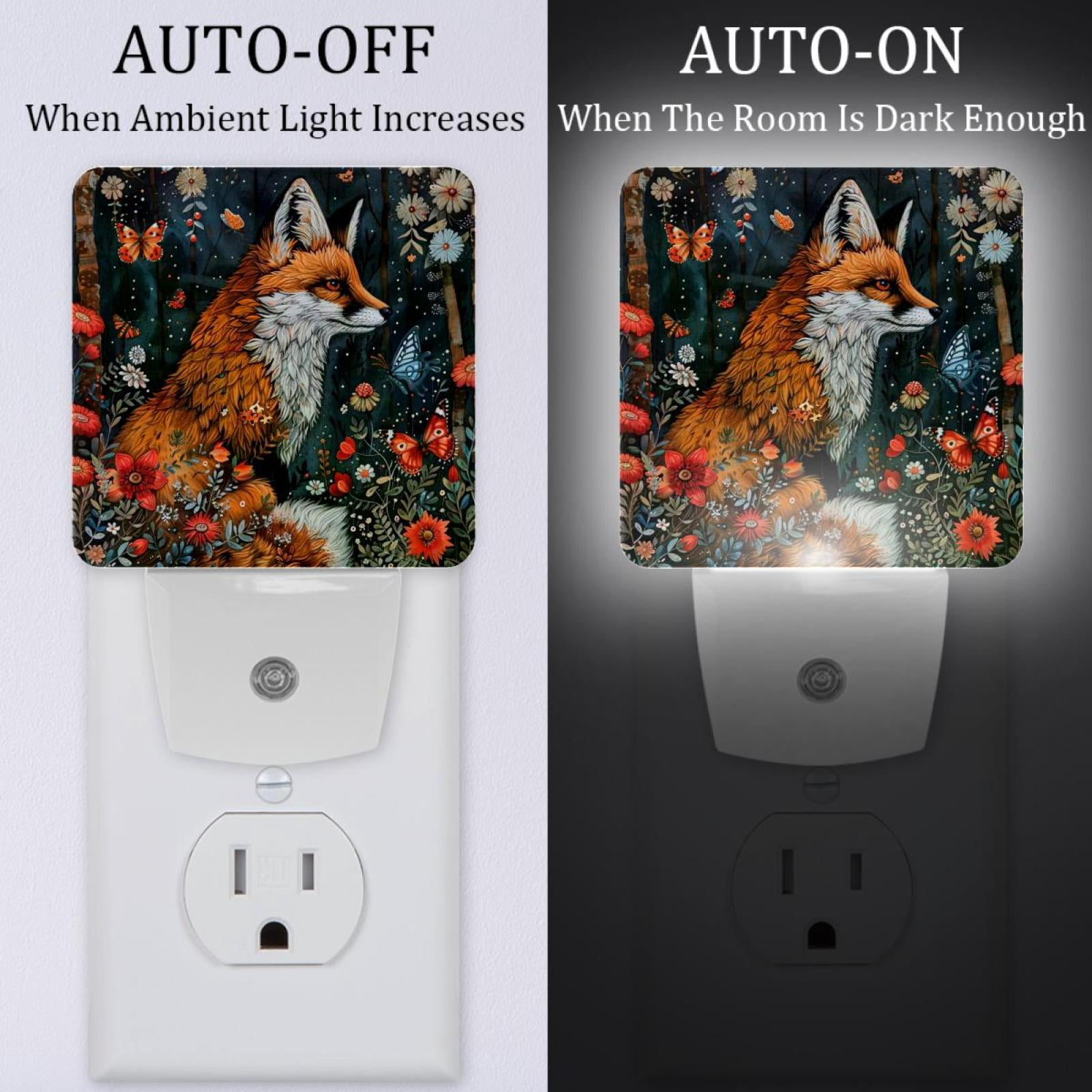 PhooArto Fox Butterflies Flowers Plug in LED Night Light Auto Sensor Dusk to Dawn Decorative Night for Bedroom, Bathroom, Kitchen, Hallway, Stairs, Baby's Room, Energy Saving