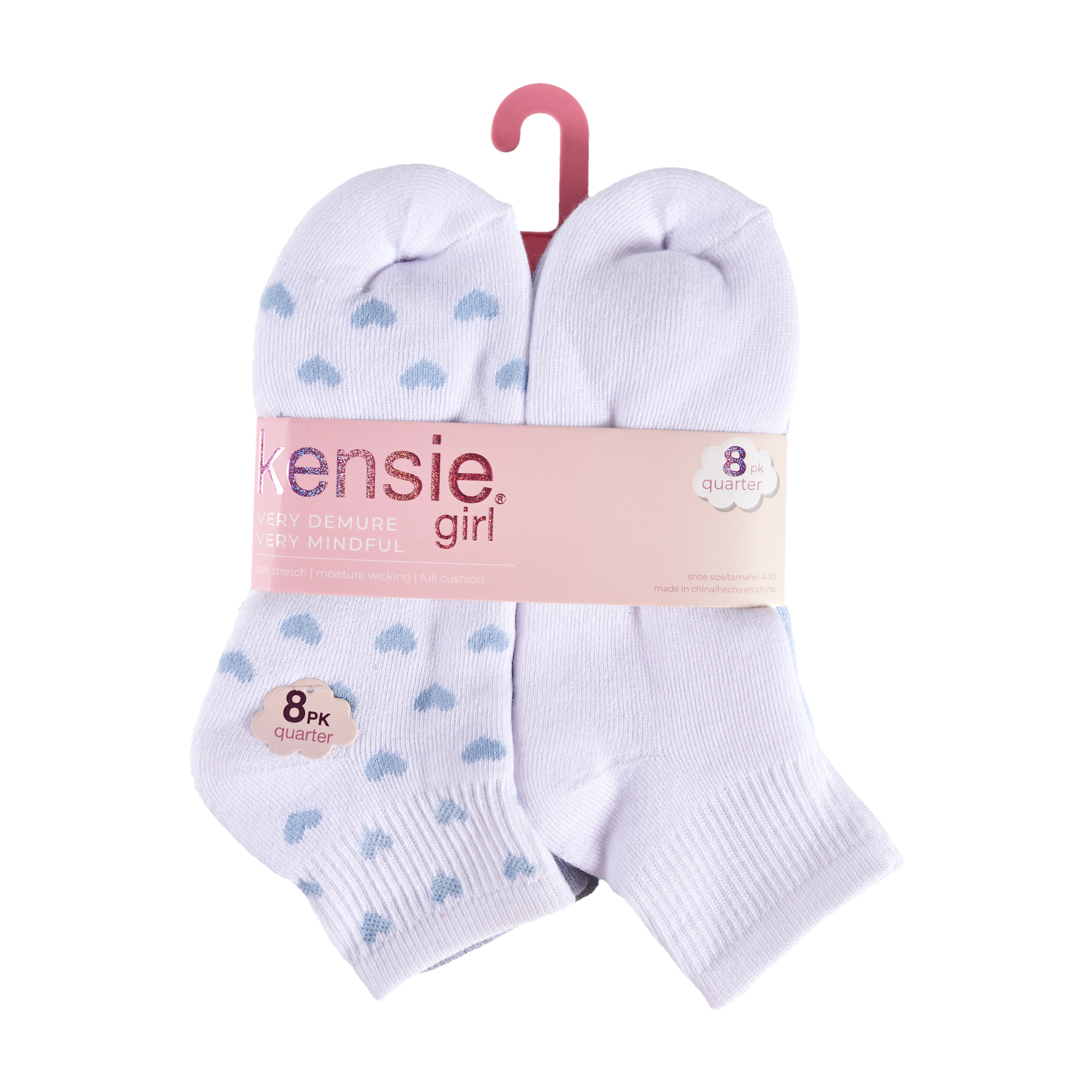 Kensie Girls Full Cushion Quarter Kids Socks (8-Pack) – Heart