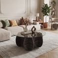 thumbnail image 2 of 35" Modern Round Coffee Table with Tempered Glass Top and Solid Wood Base, Unique Circle Center Table for Living Room,Black, 2 of 8