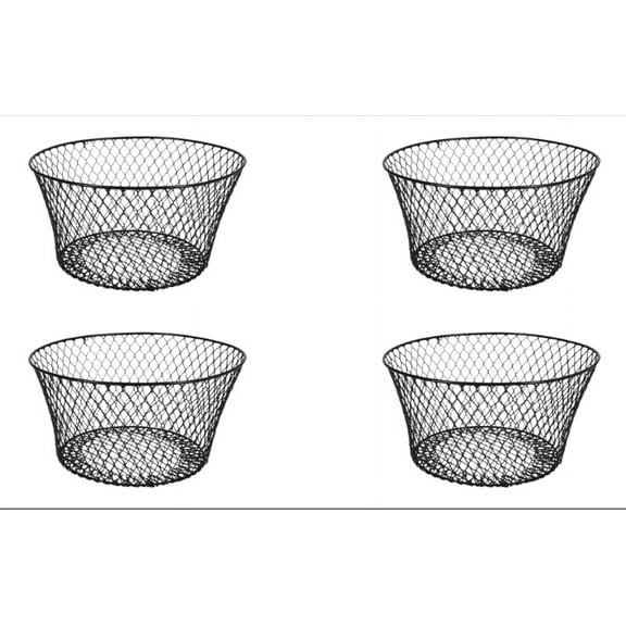 Black Coated Round Wire Basket 4 Pack - Versatile Metal Wire Baskets Centerpieces Floral Arrangements Everyday Decor Office School Classroom Garden Summer
