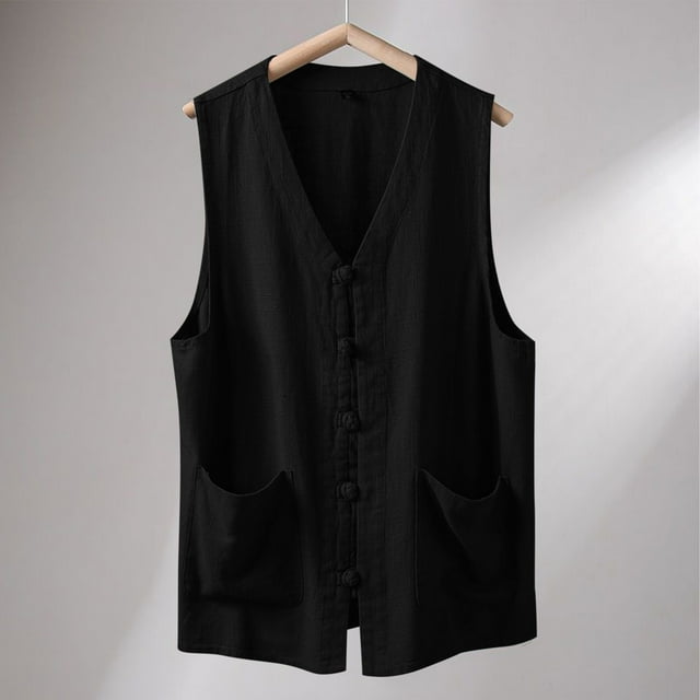 pstuiky Camisetas sin mangas para hombre, Camisa informal de verano para hombre, color liso, sin mangas, con botones y cuello en V Chaleco para hombre xl