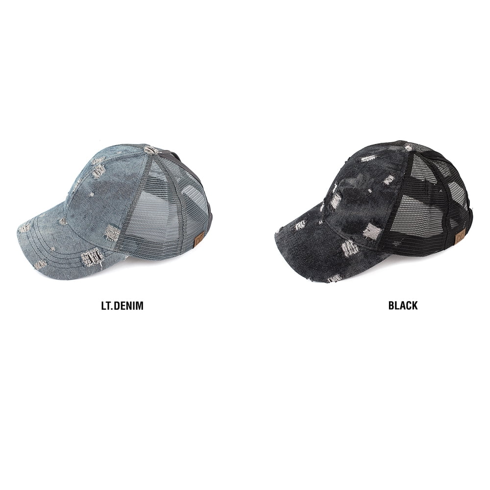 CC Destroyed Denim Ponytail Baseball Cap Hats