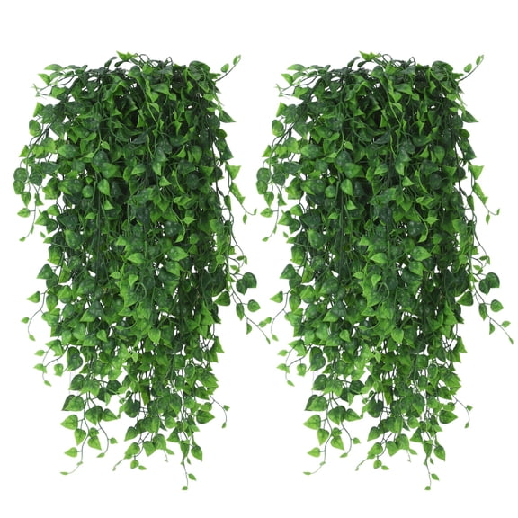 4 Pcs Artificial Hanging Plants, 30.7 in Faux Greenery Vines, Sun Protection Plastic Hanging Plants, Dense Greenery, Bendable Stems, Ideal for Indoor, Outdoor, Home & Wedding