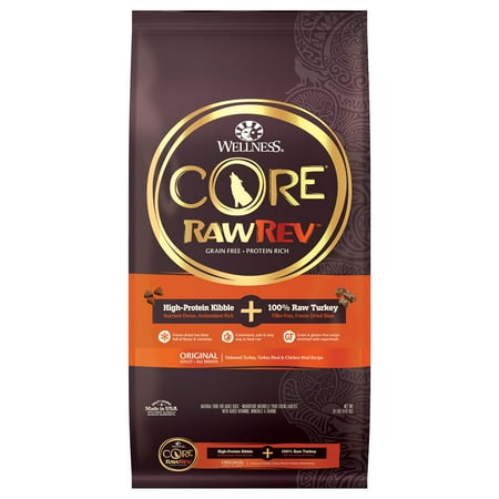 Wellness CORE RawRev Natural Grain Free Dry Dog Food, Original Turkey & Chicken with Freeze Dried Turkey, 20-Pound Bag