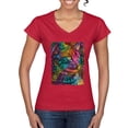 thumbnail image 1 of Colorful Cat Portrait | Cat Lover Owner | Dean Russo Art Animal Lover Womenâ€™s Standard V-Neck Tee, Red, XL, 1 of 5
