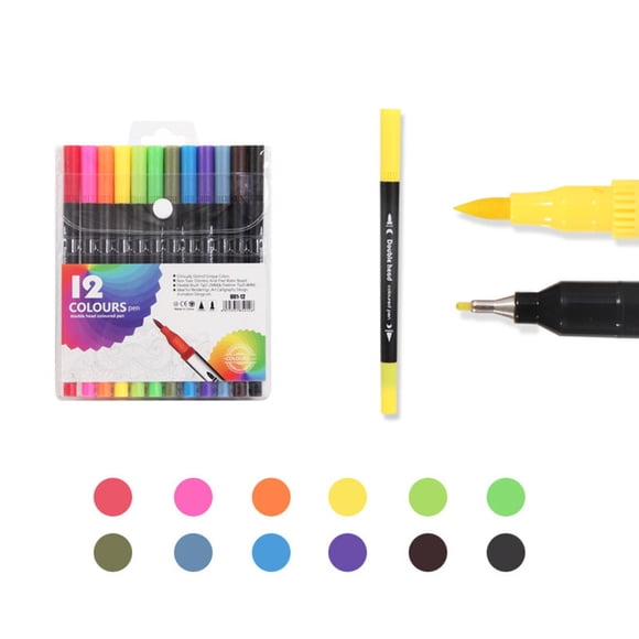 RKSTN Water Color Pen Watercolor Pen Set Water-Based Double-Headed Color Marker Pen/12Pc A Office Supplies
