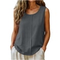 thumbnail image 2 of ClodeEU Women's Summer Linen Cotton Crew Neck Sleeveless Tank Top ,Solid Color Pleated Casual Blouse Gray,Women's Plus S, 2 of 6