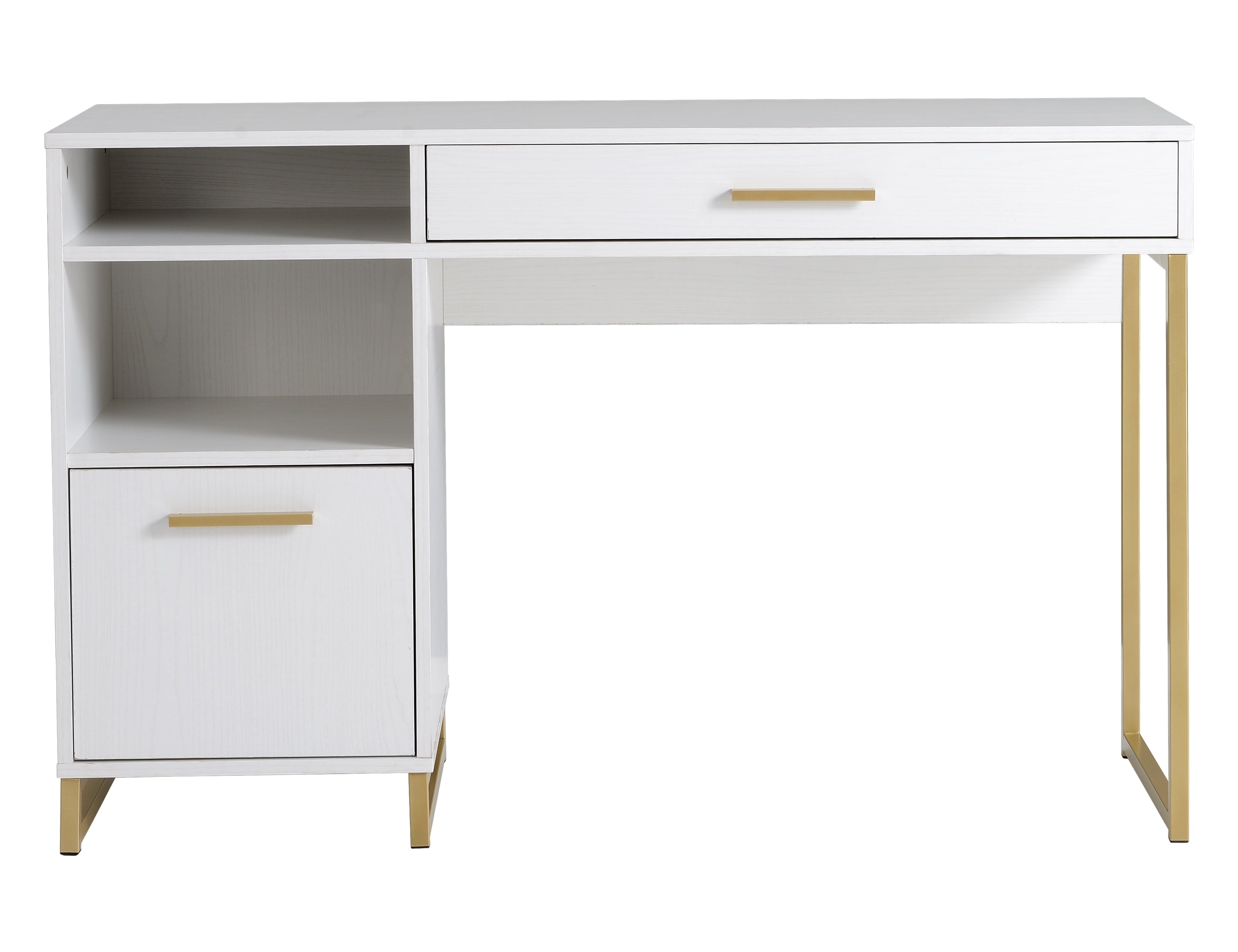 Mainstays Wood & Metal Accents Writing Desk with Drawer and Door for Teen/Adult, White
