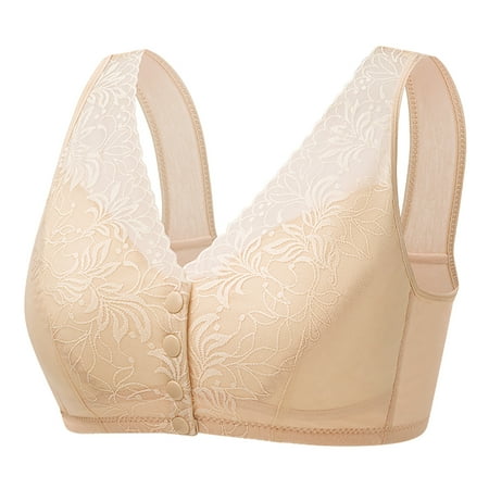 Gnurob Women s Front Closure Bralette Lace Minimizer Bras Strenchy Breathable Brassiere Push-up Racerback Bra Full Coverage T-Shirt Padded Underwear Clearance Saving Beige 42