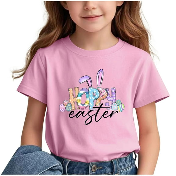 ibuvkizy Easter Tops for Teen Girls!Children's Casual Loose T-shirt Short Sleeved Round Neck Comfortable Top for Adults