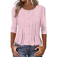 thumbnail image 3 of 3/4 Length Sleeve Womens Tops 2026 Spring Summer Trendy Tee Shirts Dressy Casual Business Work Blouses Outfits Pink L, 3 of 4