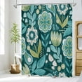thumbnail image 2 of Boho Floral Teal Shower Curtain, Modern Flower Shower Curtains for Chic Elegant Bathroom Decor, Vintage Fabric Cloth Shower Curtain, Colorful Abstract Leaves, 72x72, 2 of 6