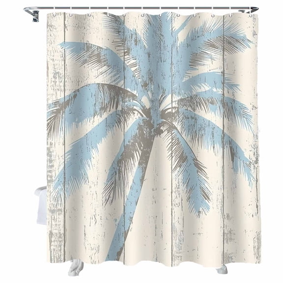 Shower Curtains Light Blue Palm Tree Bath Curtain Wood Grain Waterproof Bathroom Shower Curtain Set with Hooks Decoration 72 x 84 Inches