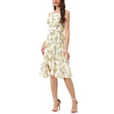 INSPIRE CHIC Women's Summer Dresses Wrap Ruffle Hem Round Neck Sleeveless Smock Back Waist Floral Dress