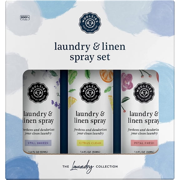 Laundry Essential Oil Linen Spray Set | Use with Wool Dryer Balls, Face, & Body, Natural Room Mist | Includes Petal Fresh, Still Breeze, Citrus Clean 50 ML