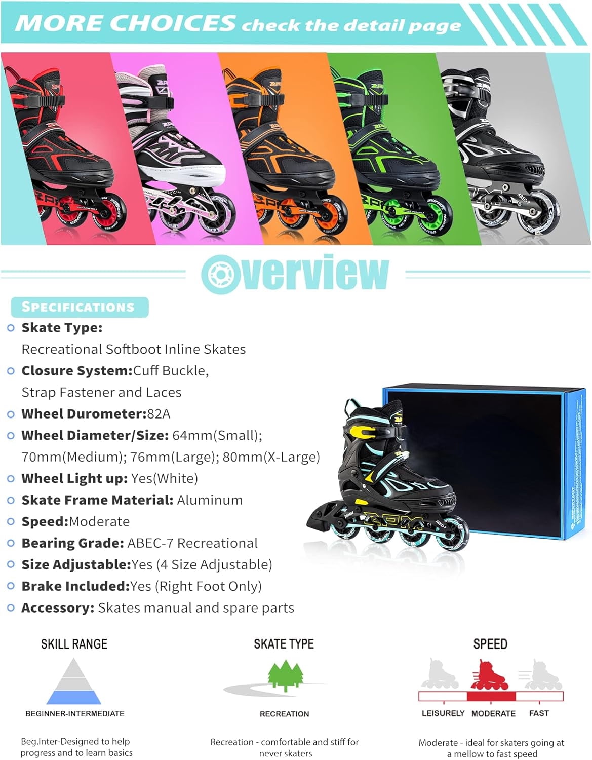 PrimeCook Shop Vinal Girls Adjustable Flashing Inline Skates, All Wheels Light Up, Fun Illuminating Skates for Kids Men Adult Women and Boys