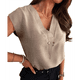 thumbnail image 2 of Blusas de Mujer con Mangas , Texturizadas, Elegantes e Informales, con Cuello en V, para el Trabajo y el Verano. Caqui Oscuro XL, 2 of 8