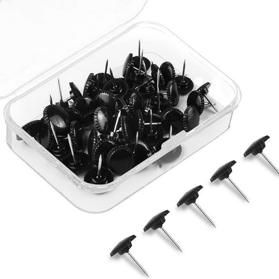50 PCS Black Push Pins for Cork Board, Thumb Tacks for Wall Hangings, Picture Hanging Nails, Flat D rative Push Pins for Wall, Wall Pins for Hanging