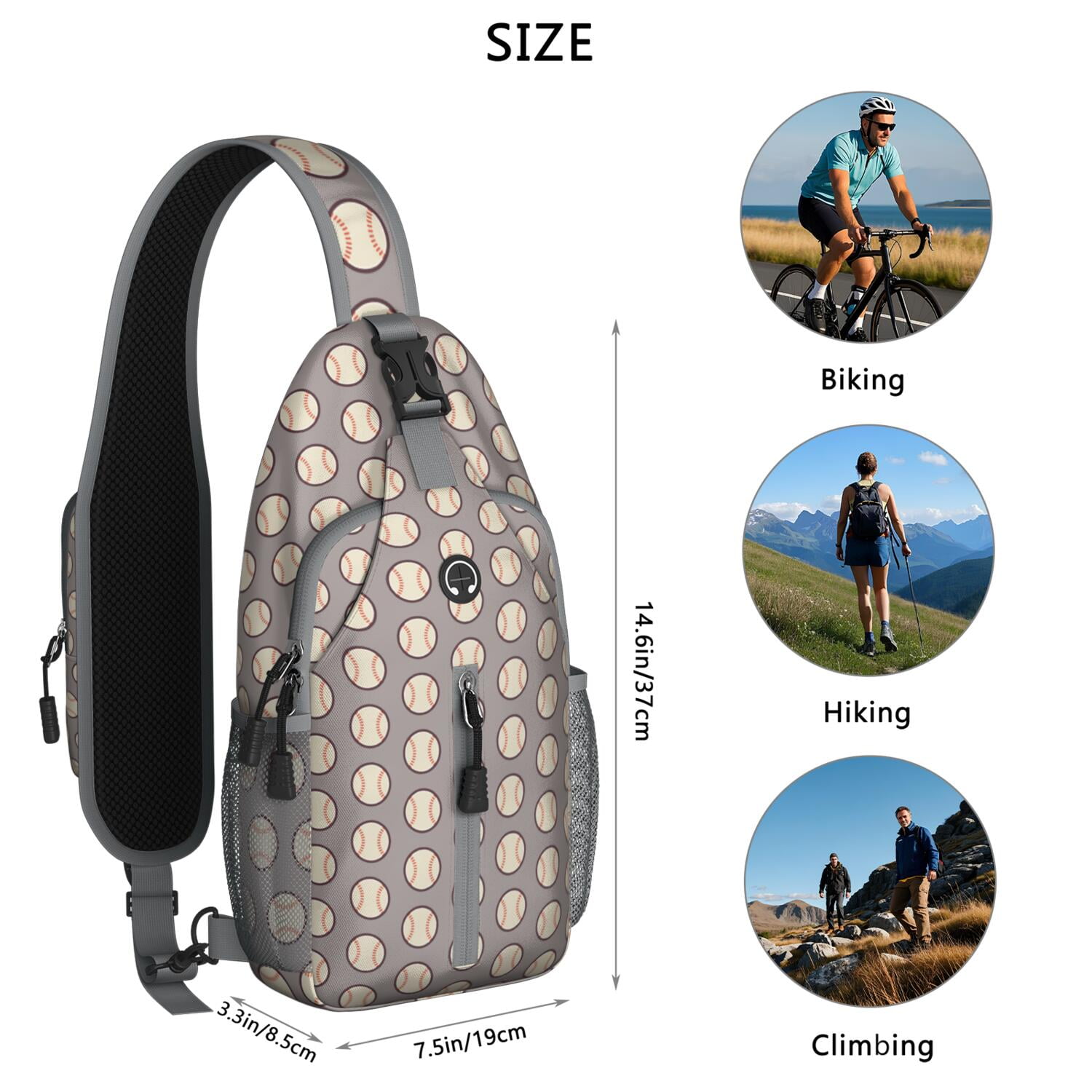 Sports Print Sling Backpack with Baseball, Football, and Soccer Themes – Water-Resistant Crossbody Bag with Anti-Theft Pocket, Large Storage Compartments, Adjustable Strap, Ideal for Boys
