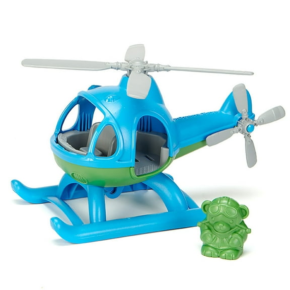 Green Toys: Helicopter - Blue - Green Bear Pilot Character, Play Toy Vehicle, Rotating Blades & Rear Propeller, Recycled Material, Kids & Toddlers 2 