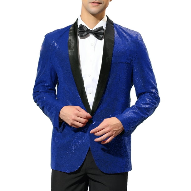 CHAQUETA DEPORTIVA DE LENTEJUELAS PARA HOMBRES INSPIRE CHIC, CON SOLAPA DE CHALECO, UN BOTÓN, BRILLANTE, AZUL, PARA BODA