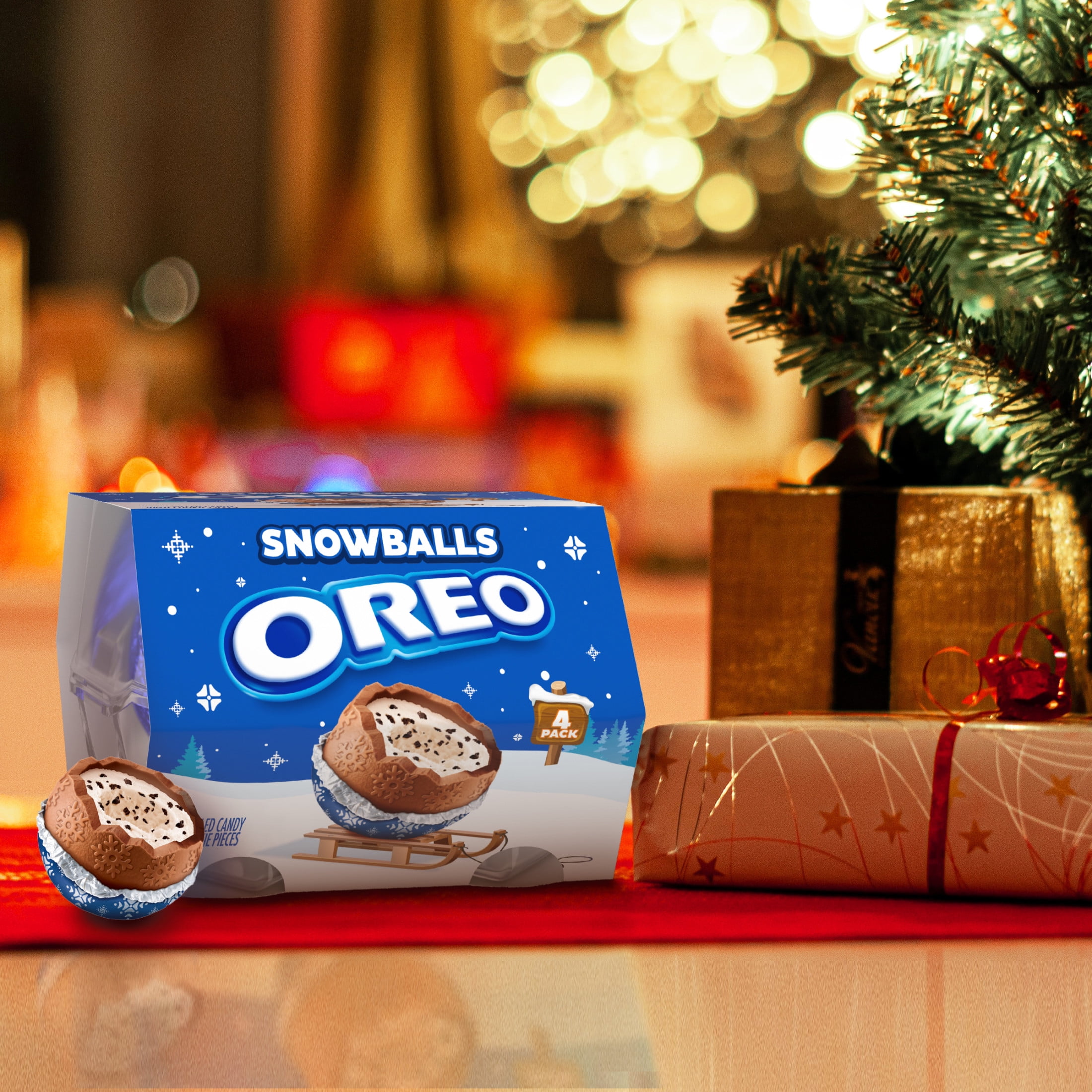 (2 pack) OREO Chocolate Snowballs, Creme Filled Holiday Candy with Cookie Pieces, 4 Pack
