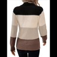 thumbnail image 3 of Suéteres de Bloque de Color para Mujer, Blusas de Larga con Cuello Alto, Suéter de Punto Holgado. Caqui XL, 3 of 7