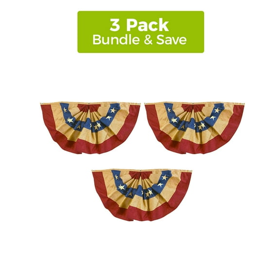 Briarwood Lane 36" x 18" Polyester Burlap Patriotic Outdoor Flag, Weatherproof, 3 Pack