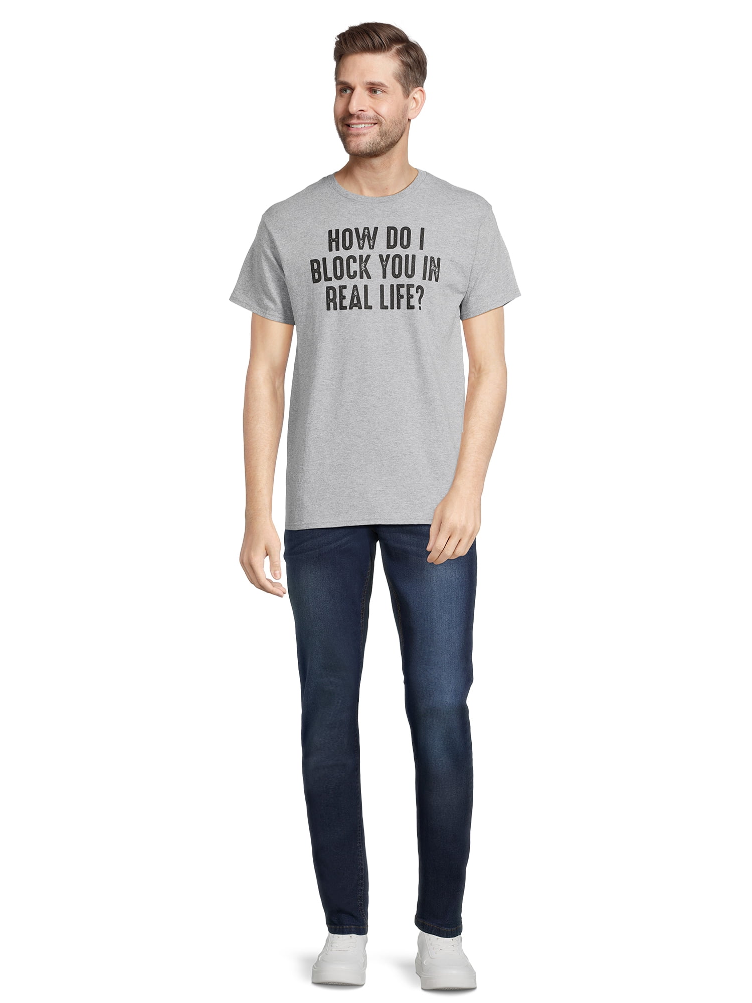 Humor Men's and Big Men's How Do I Block You In Real Life Graphic Tee with Short Sleeves, Sizes S-3XL