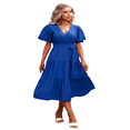 thumbnail image 6 of LYMAYTER Women's Summer Midi Dress V-Neck Puff Sleeve Casual Flowy Ruffle Tiered Bow Tie Midi Dresses, 6 of 10