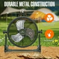 thumbnail image 5 of iLiving 12" Rechargeable Battery Operated Camping Floor Fan, High Velocity Portable Outdoor Fan with Metal Blade, With Built-in Lithium Battery for Whole Day Usage, 12 Inches, Military Green, 5 of 6