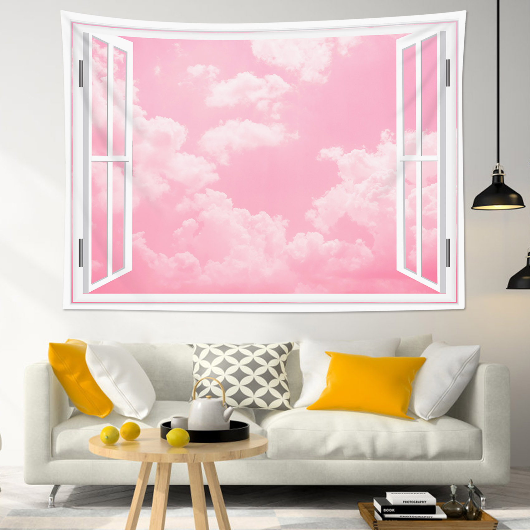 HVEST Pink Sky Tapestry for Bedroom Aesthetic White Window Outside Natural  Landscape Pink Sky and White Cloud Tapestry Girly Tapestry Wall Hanging for  Living Room College Dorm Decor, 60x40 inch