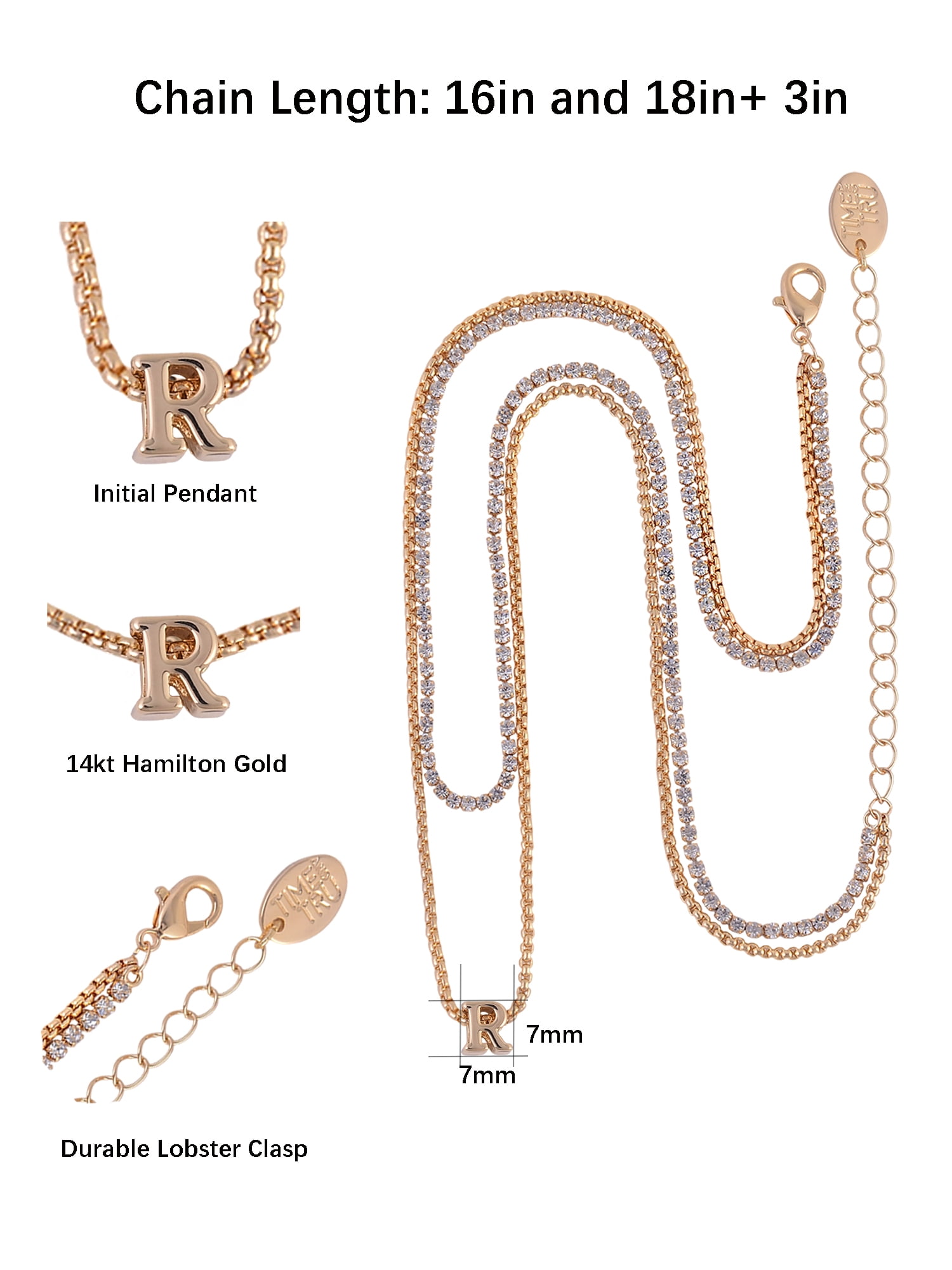 Time and Tru Goldtone 2-Row Rhinestone and Initial "R" Necklace