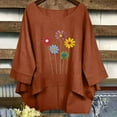 thumbnail image 2 of Kukoosong Women's Casual 3/4 Sleeve Crew Neck Floral Print Loose Fit Crop Top Women's Plus Size Linen Tops, 2 of 7