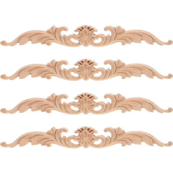 4pcs Exquisite Wood Carving Appliques Onlays Door Cabinet Furniture Carving Decal Wood Appliques