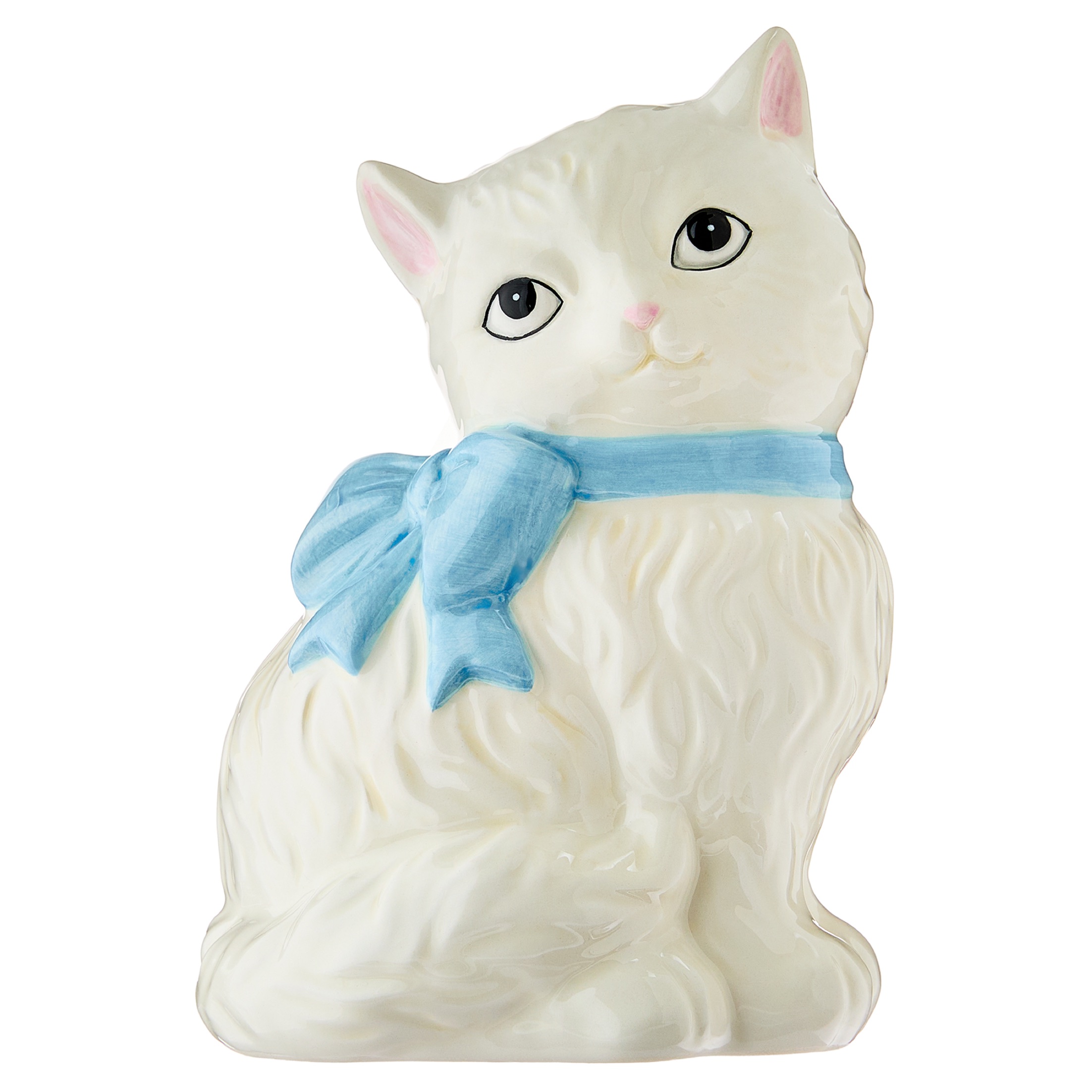 Mainstays Vanilla Dream Porcelain Nostalgic Cat with Bow Figurine Tabletop Decoration