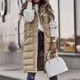 thumbnail image 2 of Chaqueta de bolsillo sin mangas con chaleco acolchado de longitud media y un solo pecho con capucha de color liso para mujer, 2 of 4