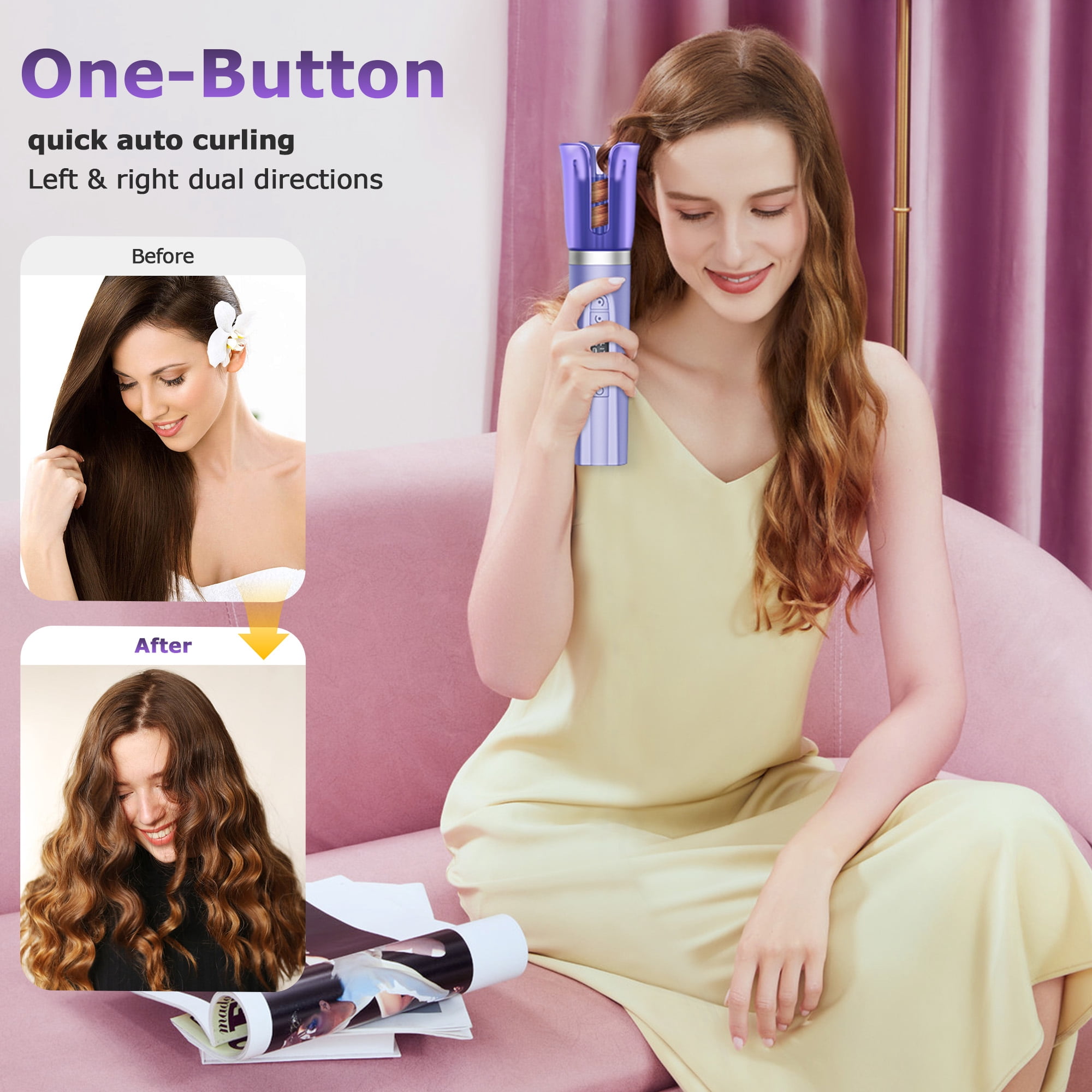 RACCOMB Cordless Automatic Curling Iron 1 inch, Rotating Hair Curler for Medium Hair, Fast Charge